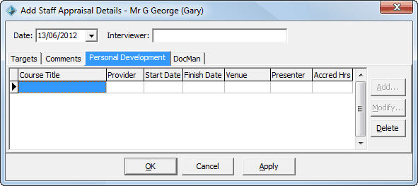 Add Staff Appraisal Details - Personal Development tab
