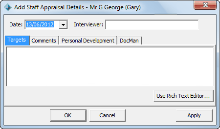 Add Staff Appraisal Details window