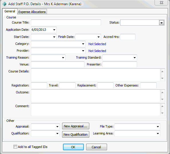Add Staff P.D. Details - General tab