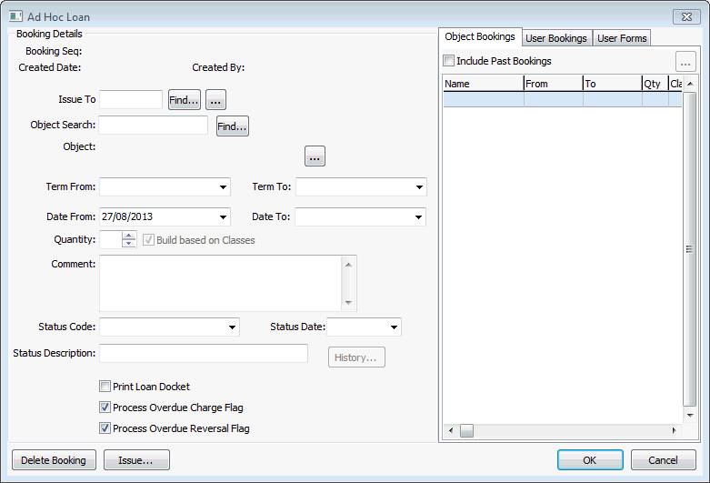 Ad Hoc Loan - Object Bookings tab