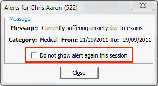 Alerts for student example (cut down, do not show highlighted)
