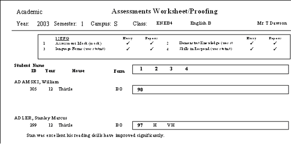 Assessments Worksheet/Proofing report
