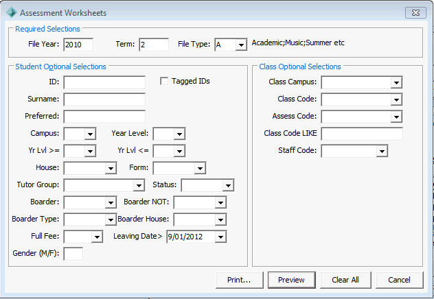 Assessment Worksheets