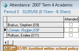 Attendance (luAbsenceEventType ShortPrefix example)