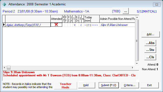 Attendance - correction example