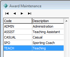 Award Maintenance - General tab(cut down 2)
