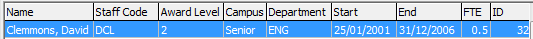 Award Maintenance - Past Staff tab (cut down)