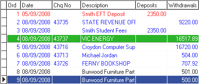 Bank Reconciliation window (right-hand pane)