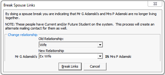 Break Spouse Links window