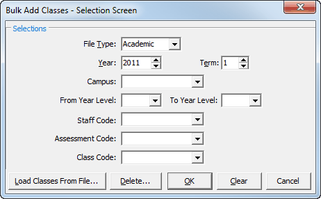 Bulk Add Classes - Selection screen (for cancelling classes)