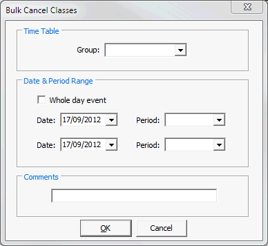 Bulk Cancel Classes window