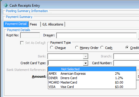 Cash Receipts Entry - Payment Detail tab (surcharge cutdown)