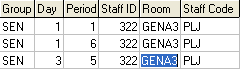 Class Maintenance - Timetable tab (grid area)