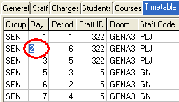 Class Maintenance - Timetable tab (grid area)