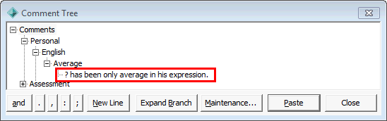 Comment Tree window (personal, comment level)