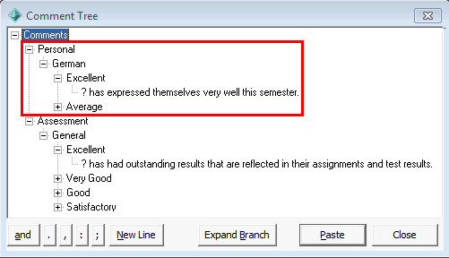 Comment Tree window