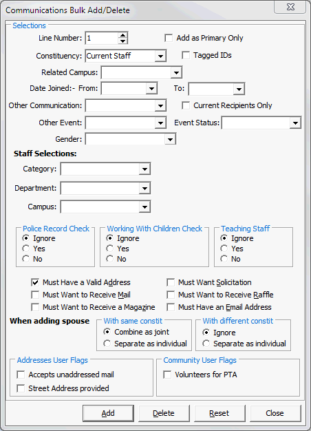 Communications Bulk Add Delete (Current Staff)