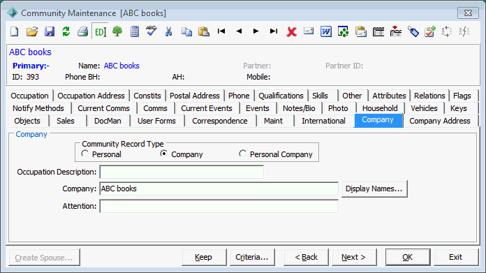 Community Maintenance - Company tab