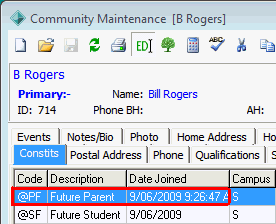 Community Maintenance - Constits tab (cut down)