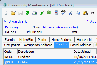 Community Maintenance - Constits tab (cut down)