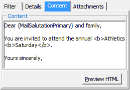 Community Maintenance - Correspondence tab (cut down, content tab)