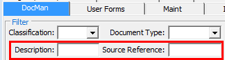 Community Maintenance - DocMan tab (cut down, filter fields highlighted)