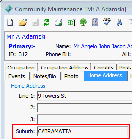 Community Maintenance - Home Address tab (cut down)