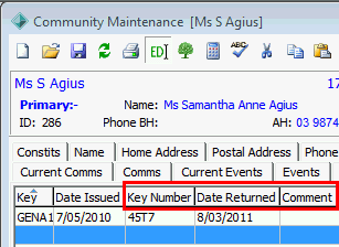 Community Maintenance - Keys tab (cut down)