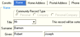 Community Maintenance - Name tab (cut down)