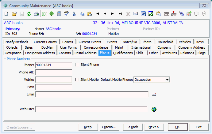 Community Maintenance - Phone tab (companry specific)