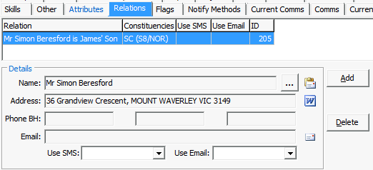 Community Maintenance - Relations tab (cut down)