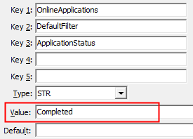 Configuration File Maintenance - DefaultFilter,ApplicationStatus