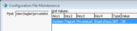 Configuration File Maintenance - Taglist Private Expiry setting