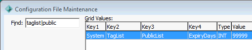 Configuration File Maintenance - Taglist Public Expiry setting