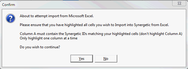 Confirm - about to attempt to import from Microsoft Excel