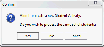 Confirm - About to create a new Student Activity
