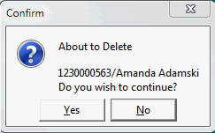 Confirm - About to Delete window