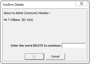 Confirm Delete window