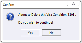 Confirm - About to delete this Visa Condition