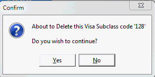 Confirm - About to delete Visa Subclass
