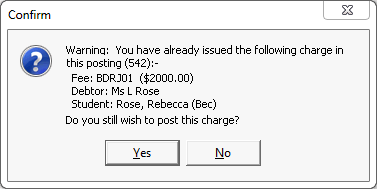 Confirm - About to enter duplicate charge in posting