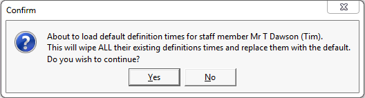 Confirm default definition times