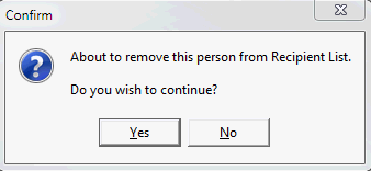 Confirm - About to remove this person from Recipient List