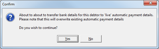 Confirm - About to transfer bank details for debtor