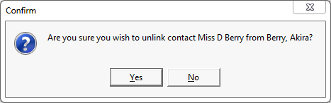 Confirm - Are you sure you wish to unlink contact