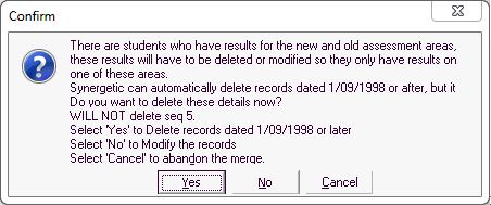 Confirm - There are students who have results for the new and old assessment areas