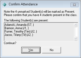 Confirm Attendance window