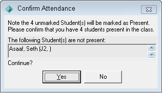 Confirm Attendance window
