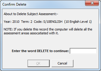 Confirm Delete window