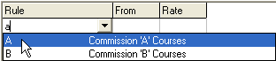 Course Agent Maintenance - Commission Rules (Rule drop-down list)